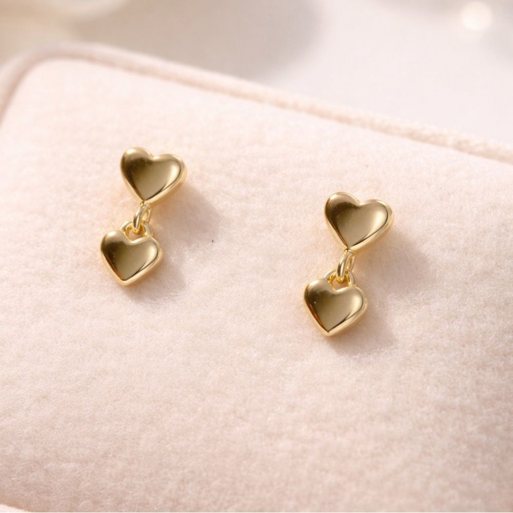 Gold Heart Drop Earrings